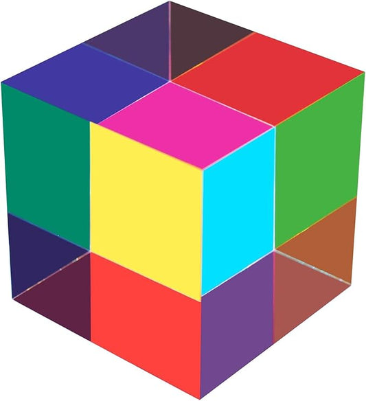 CMY Mixing Color Cube, 60mm (2.36 inch) Colorful Acrylic Glass Cube Prism, Multi-Color Physics Toy and Desktop Decor, 6cm