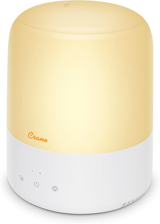 Crane Top Fill Mini Humidifier for Bedroom and Nursery 3-in-1 Essential Oil Diffuser Sleep Light 0.5 Gallon Baby Humidifier