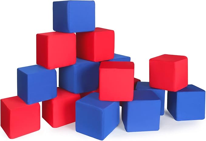 Toddler Foam Blocks, 16 PCS 5.5 inch Colourful Foam Soft Cubes for Kids, Stacking Block Sets Building Blocks Throwing Toys（Blue and Red）