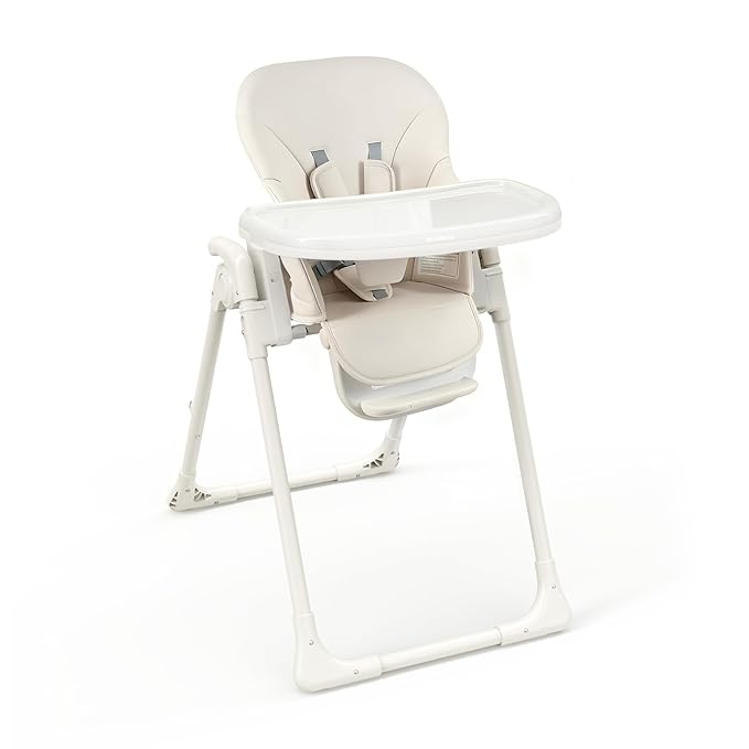 High Chair, Foldable High Chairs for Babies and Toddlers, Adjustable Height, Backrest and Footrest, Removable Tray, Beige