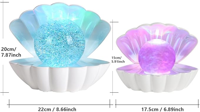 Shell Pearl Beach Themed Night Light, RGB 8 Colors Changing Mood Shell Pearl Lamps, Bedside LED Clamshell Portable Night Lights for Bar (Large White Shell)