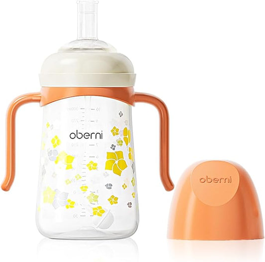 Baby Sippy Cup 240ml/8oz, Toddler Water Drinking Bottle with Non-Spill Valved Spout for 6+ Months, Orange/1Pack