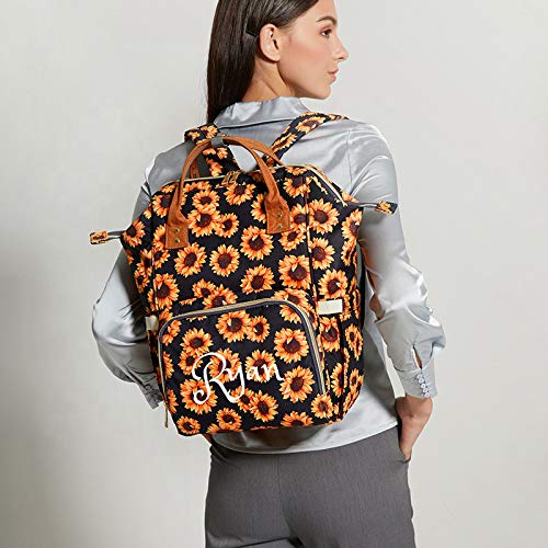 Personalized Large Diaper Bag Knapsack/Tote Bag/Backpack -Custom Monogram Embroidered for Infant/Baby Bag/ (Sunflowers)