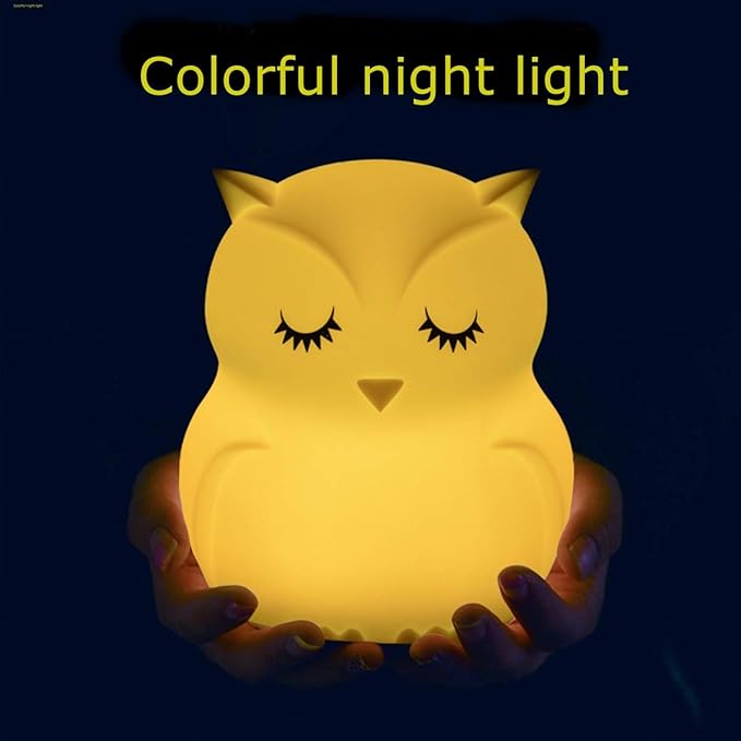WHA&DARREN Owl Night Lights Kids, Silicone Light Bedside Lamp, Baby Nursery Light, Sleep Night-Light, Squishy Night Light for Kids Room, Animal Night Lights for Girls and Boys