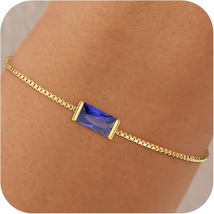 Birthstone Gold Bracelets for Women Girls Non Tarnish - Trendy Dainty 14K Gold Plated Bracelet Friendship CZ Bracelets Anniversary Birthday Gifts for Mom Girlfriend