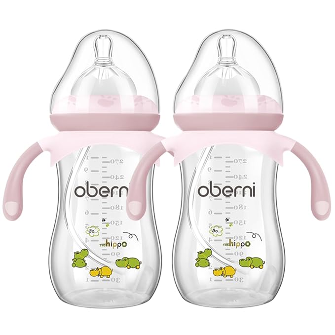 Baby Bottles, Weighted Straw Toddler Milk Bottles with Non-Slip Handle, Size + Variable Fast Flow, 12+ Months, BPA-Free, Pink/2Pack/9oz