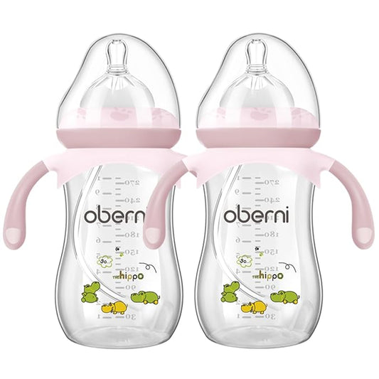 Baby Bottles, Weighted Straw Toddler Milk Bottles with Non-Slip Handle, Size + Variable Fast Flow, 12+ Months, BPA-Free, Pink/2Pack/9oz