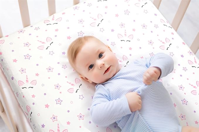 4 Pack Soft Baby Girl Crib Sheets for Standard Crib Mattress Unicron Rainbow Heart Cute Neutral Polyester Unisex Fitted Crib Sheets Set for Baby Girls