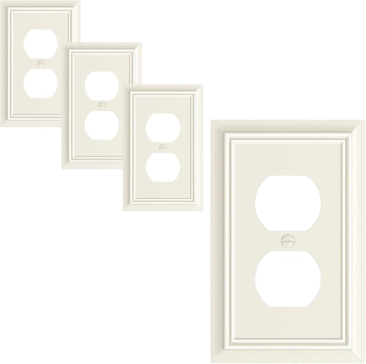 4-Pack Duplex Outlet Cover Plate, Decorative Light Almond Switch Plates and Outlet Covers, Natural Bamboo Fiber Wall Plates for Electrical Outlets, 1 Gang Receptacle Cover, Corrosion Resistant