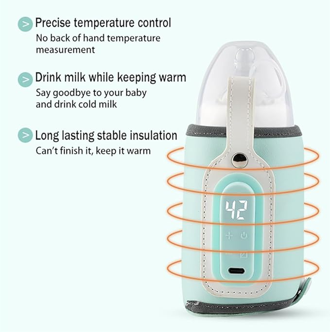 Baby Bottle Keep Warmer,Portable Travel Mug Milk Heater Thermostatic Bottle Cover Milk Bottle Heating Warmer Multifunction Thermostatic Bottle Sleeve with Tpye-C Cable for Coffee Tea,Pink