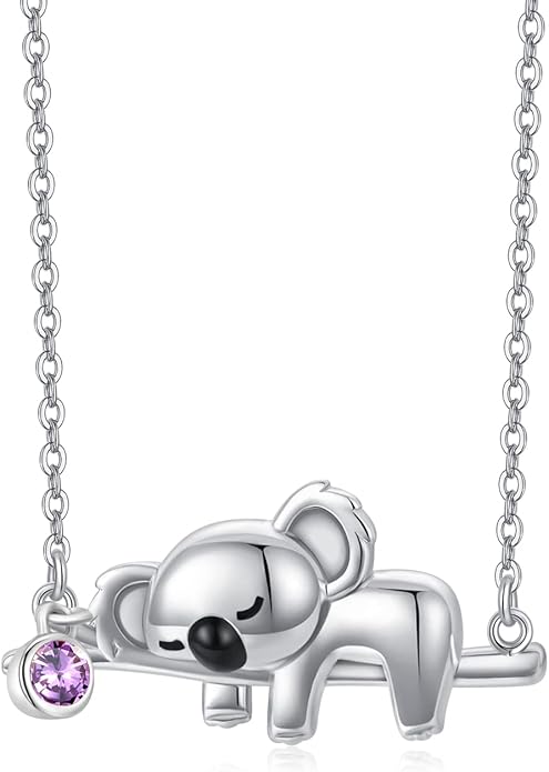 JUSTKIDSTOY Koala Necklace Sterling Silver Cute Animal Koala Bear Birthstone Necklace Jewelry Christmas Birthday Gifts for Women Girls