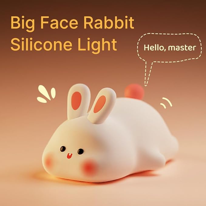 Bunny Lamp, Rabbit Night Light with Timer, Soft Silicone Big Face Bunny Gifts, Rechargeable Dimmable LED Nursery Light, Animal Kawaii Bedroom Decor for Kids Baby