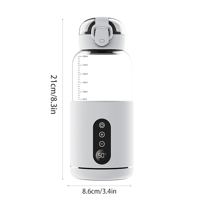 Portable Bottle Warmer, 300 ml Rechargeable Bottle Warmer,Travel Bottle Warmer,LED Display Baby Flask for Vehicle car Airplane (White)