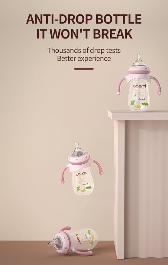 Baby Bottles, Weighted Straw Toddler Milk Bottles with Non-Slip Handle, Size + Variable Fast Flow, 12+ Months, BPA-Free, Blue/2Pack/9oz