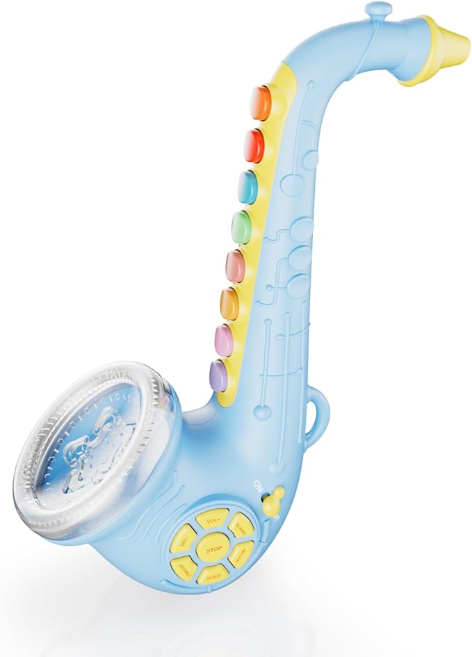Contixo KT1 Toy Saxophone, Blue Digital Saxaboom, Trumpet, Clarinet with Light & Sound, Early Education Musical Instrument Gift for Toddlers Kids Girls Boys