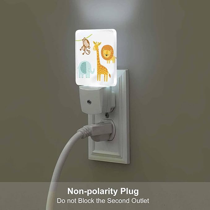 LED Night Light,Cute Jungle Animal LED Night Light Plug into Wall with Dusk to Dawn Light Sensor White Energy Efficient Nightlight for Bedroom Bathroom Hallway Living Room Kitchen