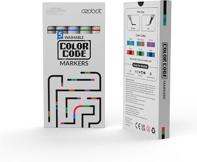 Ozobot Color Coding Markers: Color Variety for Creative STEM Education, Ideal for Classroom & Home, Enhances Problem-Solving & Critical Thinking Skills, Suitable for Ages 6+, Dual-Sided, 5-Pack
