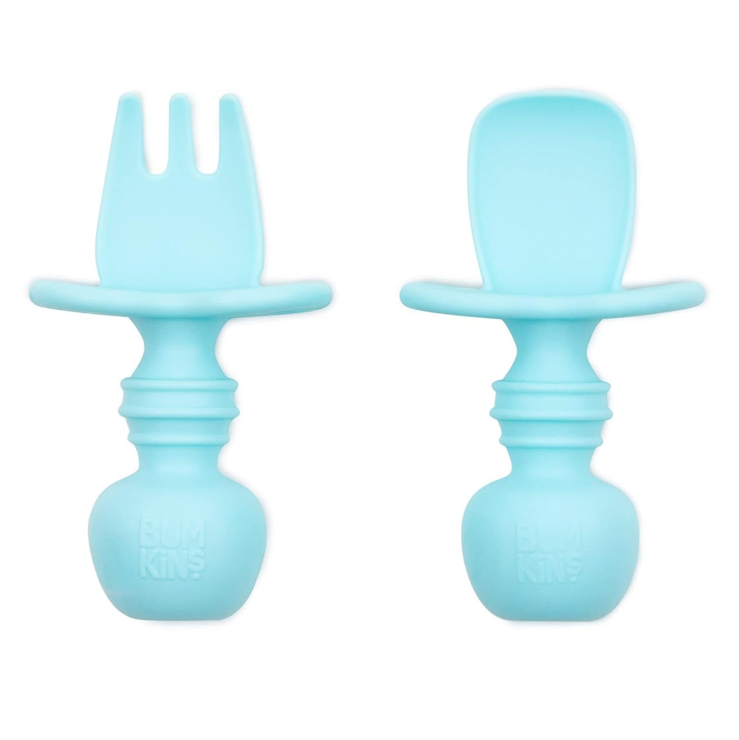 Bumkins Baby Utensils Set, Chewtensils Silicone Spoons for Dipping, Self-Feeding, Baby Led Weaning, Trainer Learning First Stage Eating, Soft Practice Fork and Spoon, Babies 6 Months, Blue