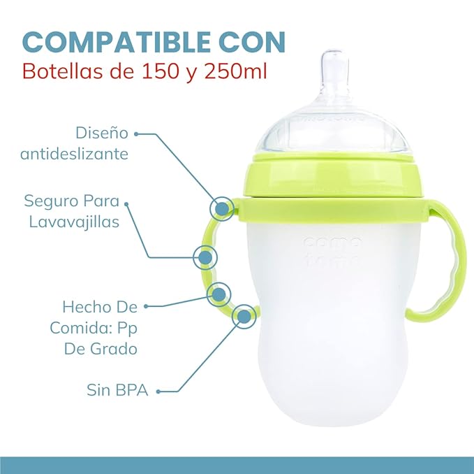 Botabee Baby Bottle Handle Grip for Comotomo 5 Ounce and 8 Ounce Silicone Bottles - Pack of 3 (Green)