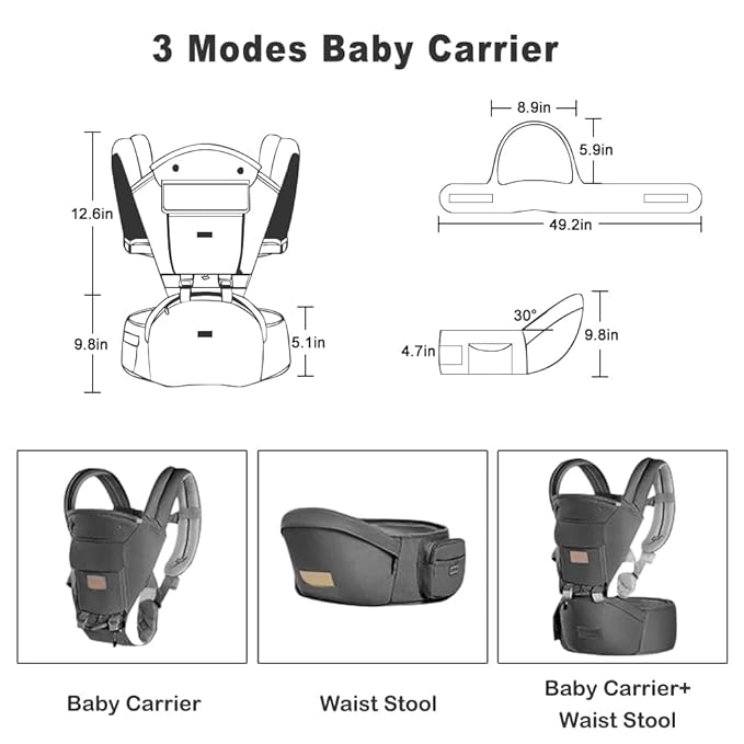 Baby Carrier Newborn to Toddler - Multifunctional 6-in-1 Ergonomic All Positions Baby Carrier with Hip Seat, Face-in & Face-Out Front and Back Carry Holder Backpack for Infant Child Toddler 7-40 lbs