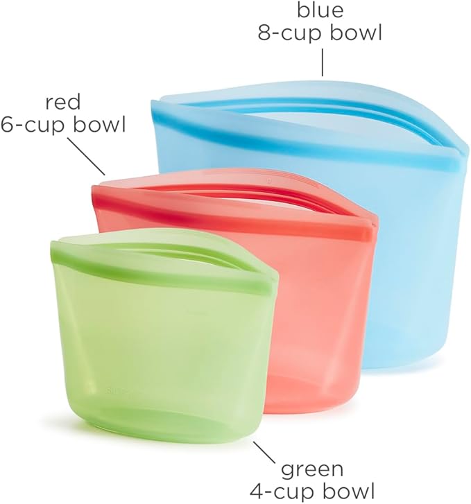 Stasher Premium Silicone Reusable Food Storage Bags, 3-Pack, Multi, Multi-Use Food Storage Bags, Lunch Bag, Travel Containers, BPA Free, Leak-free, Dishwasher-Safe, Eco-friendly