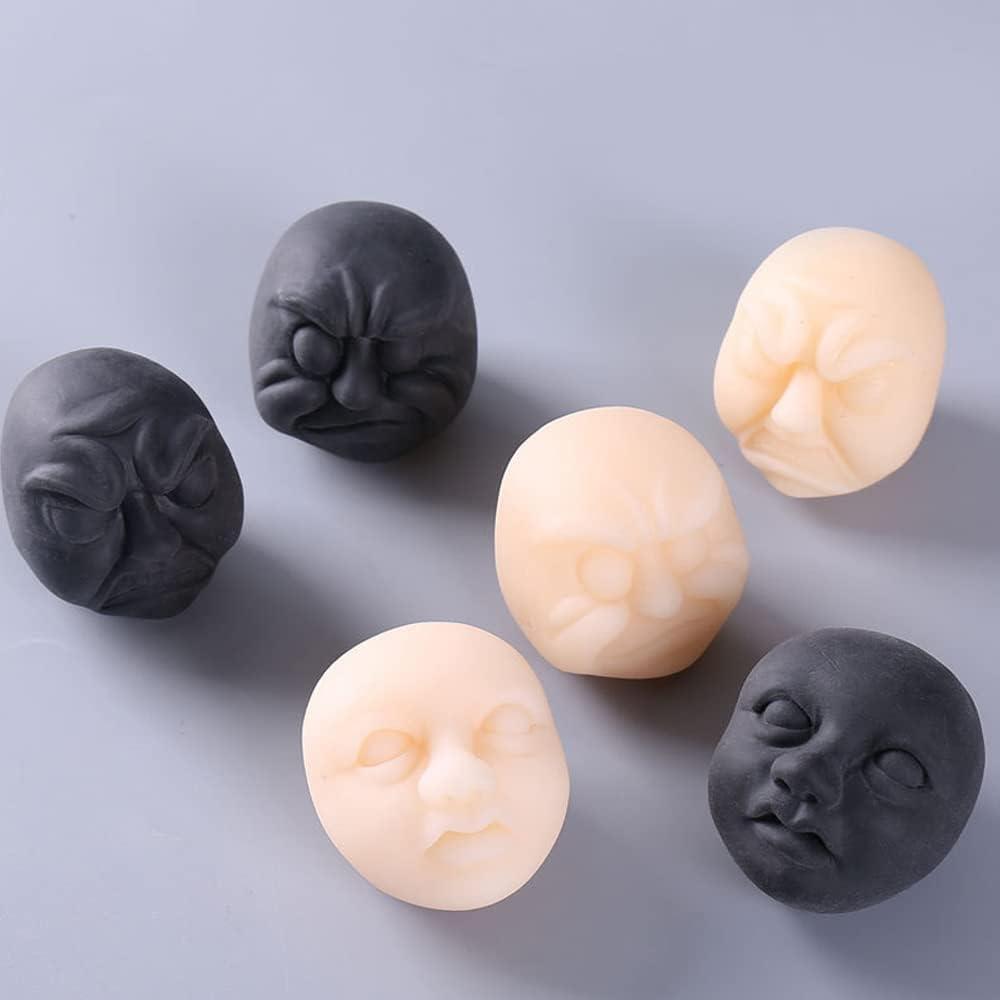Anxiety Stress Release Fun Toys,Emotion Balls Fidget Toys for Pressures Relief Kneading Toys for All Age,Kids and Adults,Weird Face Bizarre Squeeze Toys (White,Grudge)