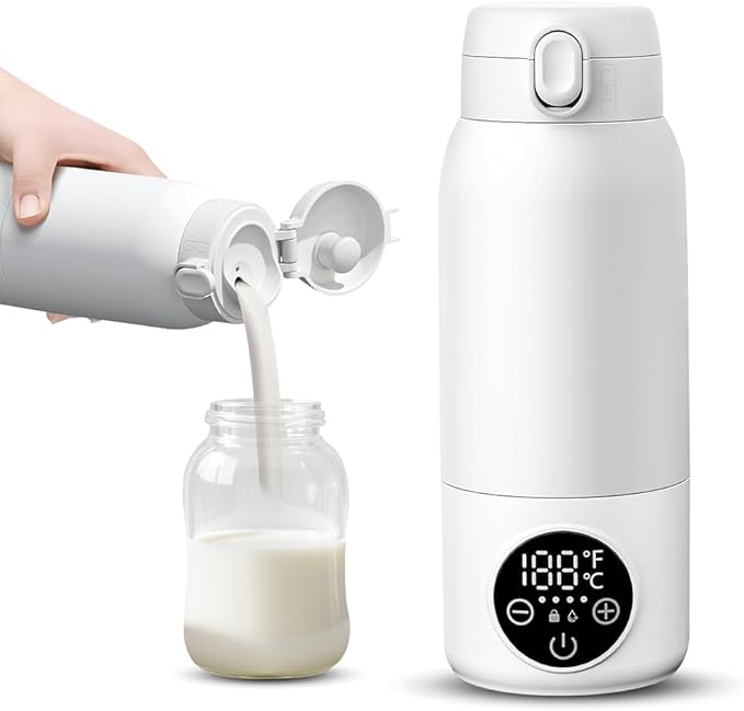 Portable Milk Warmer for Travel, 18.88oz Large Capacity Bottle Fast Breastmilk Water Warmer On The Go with LCD Display for Vehicle, Car, Airplane Journey