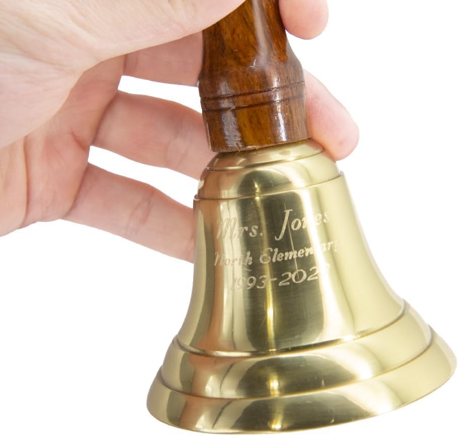 Engravable Brass Bell - Teacher Handbell - Wedding Bell, Brass for Teachers, Retirees, Cancer Survivors, Engraved
