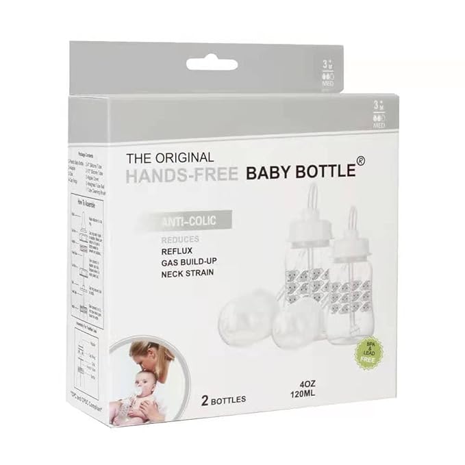 Hands-Free Baby Bottle - Anti-Colic Nursing System 4 oz Baby Bottle with Fast Flow Nipple/Teat 3m+ Infant with Tube Straw Feeding System for Toddler (2 Bottles - Elephant)