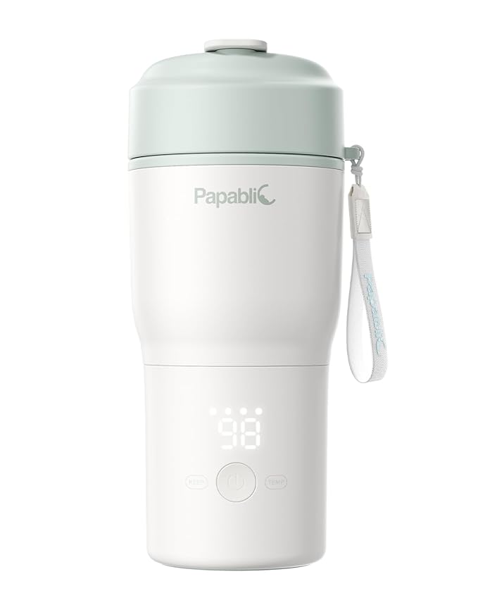 Papablic Portable Bottle Warmer for Home & Travel — 85W Fast Heating, Built-in Sterilizer, 4 Temp Settings, 6 Feeds per Charge, 3-Inch Wide Mouth, Fits Car Cup Holder