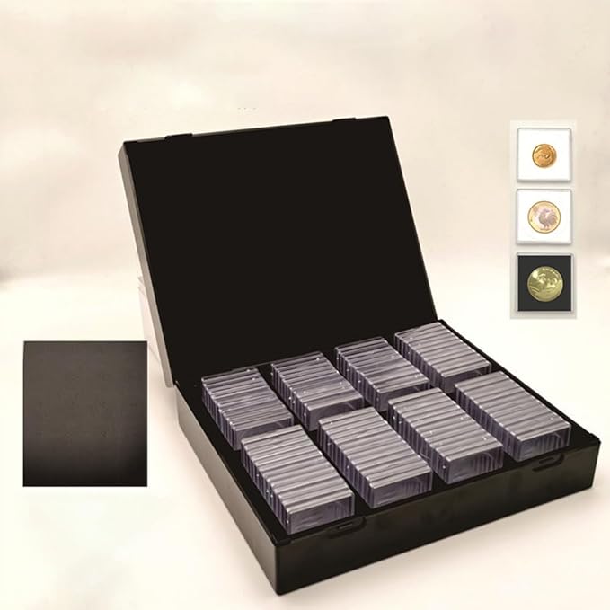 100Pcs Square Clear Coin Capsule Holder Collection Box Case Container Adjustable for 20mm,25mm,30mm,35mm,40mm