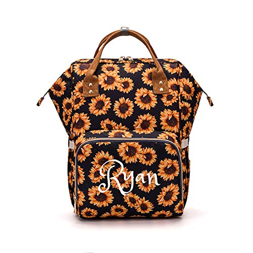 Personalized Large Diaper Bag Knapsack/Tote Bag/Backpack -Custom Monogram Embroidered for Infant/Baby Bag/ (Sunflowers)