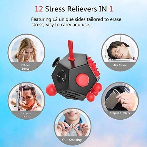 12 Sided Cube Toys,Fidget Dodecagon Toys Relief Stress,Autism Anxiety Depression for Kids and Adults (Red, Normal A4)