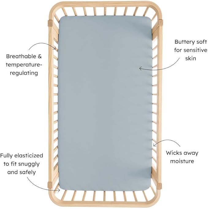 Kyte Baby Soft Crib Sheet - Standard Fitted Crib Sheet Made with Rayon from Bamboo, Ultra-Gentle and Breathable (Fog)