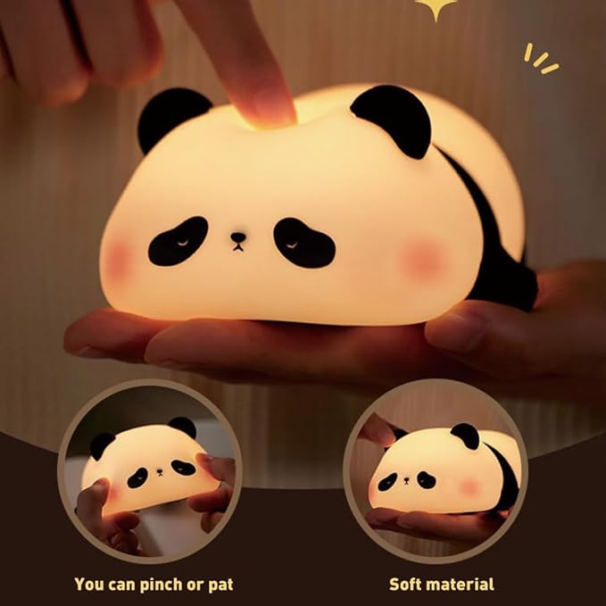 Cute Panda Night Light - Dimmable LED Squishy Night Lamp, Rechargeable Silicone Touch Light for Nursery, Toddler & Kids Room Decor, Safe Breastfeeding Nightlight, Cool for Boys & Girls