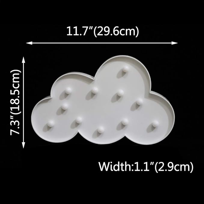 White LED Cloud Marquee Signs, Light Up Cloud Decorative Signs Hanging Hole Nursery Room Night Light for Baby Shower, Party Supply, Christmas Decor-White