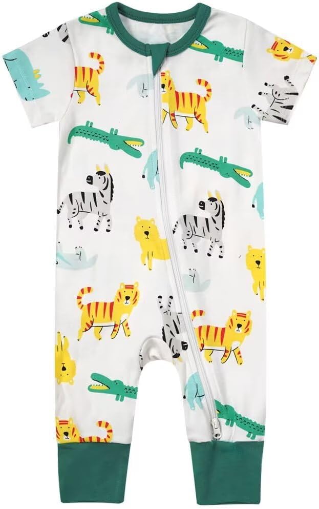 Teach Leanbh Toddler Baby Boys Girls Footless Pajamas Cotton 2 Way Zipper Printing Short Sleeve Romper Sleep and Play