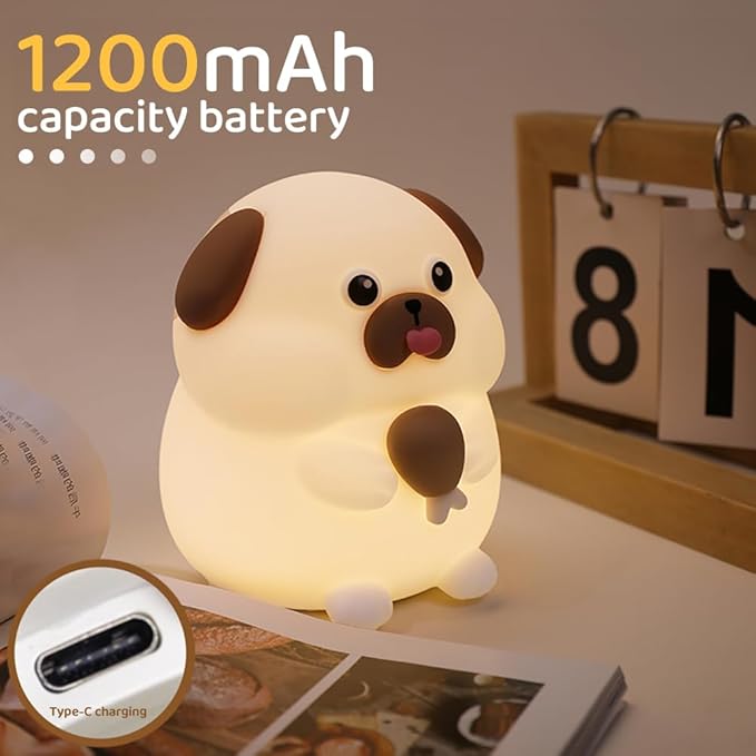 S NMT Cute Dog Silicone Night Light 7 Colors Changeable 3 Brightness Rechargeable Timing Sleeping Lamp Kawaii Cordless Night Lights for Kids Room Decor