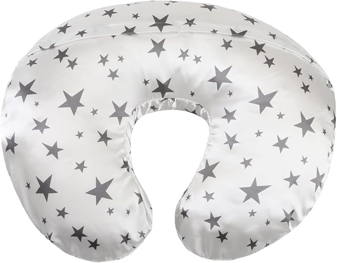 Satin Nursing Pillow Cover Set - 2 Pack Ultra Soft Silk, Compatible with Boppy Pillow for Breastfeeding, Protects Baby Hair & Skin - Grey Arrows & Stars
