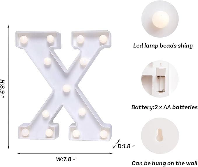 Foaky LED Letter Lights Sign Marquee Light Up Letters Sign for Night Light Wedding/Birthday Party Battery Powered Christmas Lamp Home Bar Decoration(X)