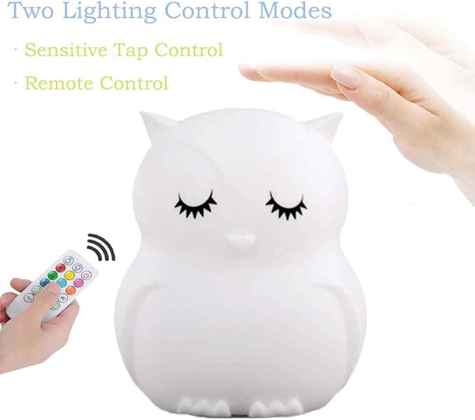 Night Light, Bedside Lamp for Children/Kids, Baby Nursery Lamp for Breastfeeding Safe, Break Resistant, Eye Caring, Adjustable Brightness & Color, Touch Control + Remote Control - Medium Owl