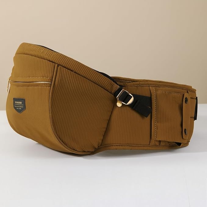 SUNVENO Baby Hip Carrier with Hip Seat, CPC-Certified, Ergonomic Infant Carrier for Newborns & Toddlers up to 45 lbs, Adjustable Waistband, Multiple Pockets, All-Season, Brown