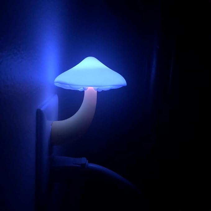 2Pack Sensor LED Night Light Plug in Lamp Mushroom Nightlight Cute Night Lights for Adults Kids Bedroom, Bathroom,Toilet,Hallway,Stairs,Kitchen Blue