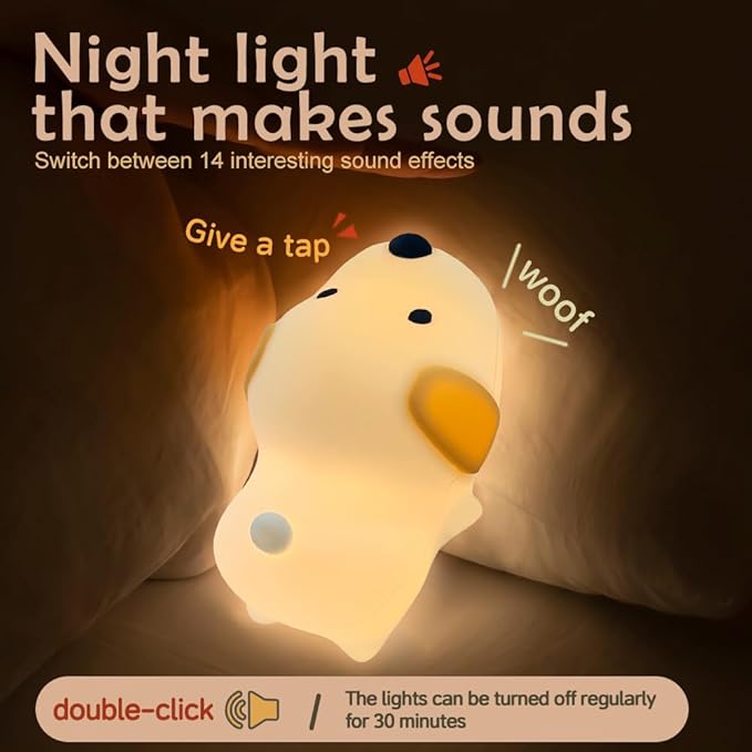 S NMT Cute Dog Silicone Night Light for Kids Room, 7 Colors Changing Nursery Sleeping Lamp, 3 Level Brightness Beside Table Lamp for Baby Room Gifts