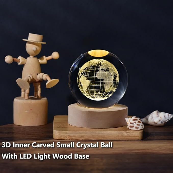 3D Earth Globe Crystal Ball, Laser Engraved Planet Model Astronomy Sphere Decor, 2.4" Paperweight Crystal Universe Gifts for Kids, Space Model Collectors