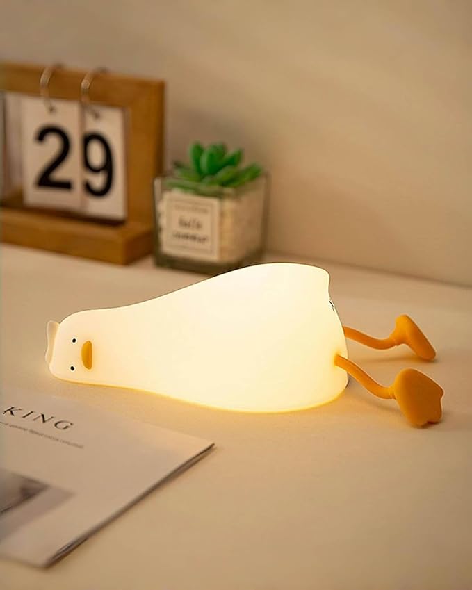 Cute Lazy Duck Night Light, Lazy Duck Lamp, LED Squishy Existential Crisis Duck, Rechargeable Dimmable Duck Light Laying Down with 30 Minutes Timer & Touch Control for Bedroom Living Room
