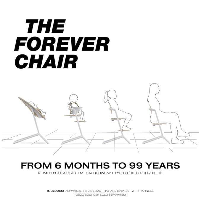 Cybex LEMO High Chair 3-in-1 Set with Baby Set + Snack Tray - Modern Design, One-Hand Depth & Height Adjustment & Anti-Tip Wheels - from 6 Months, Convertible to Adult Chair, Sand White