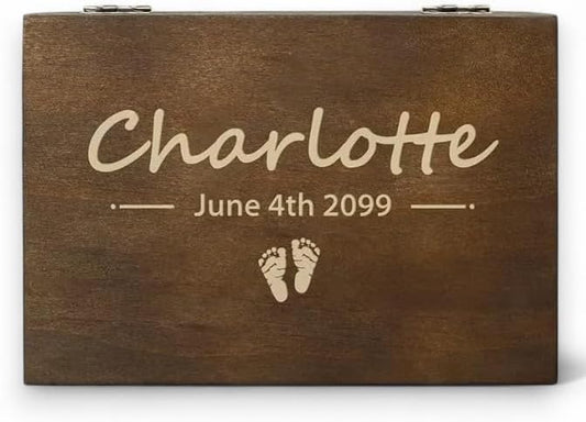 Personalized Baby Memory Box for Keepsakes Custom Engraved Wooden Newborn Gift Box with Lid - Baby Shower Gifts for Boys Girls Keepsake Chest - Storage Boxes for Photos Milestones First Year Treasures