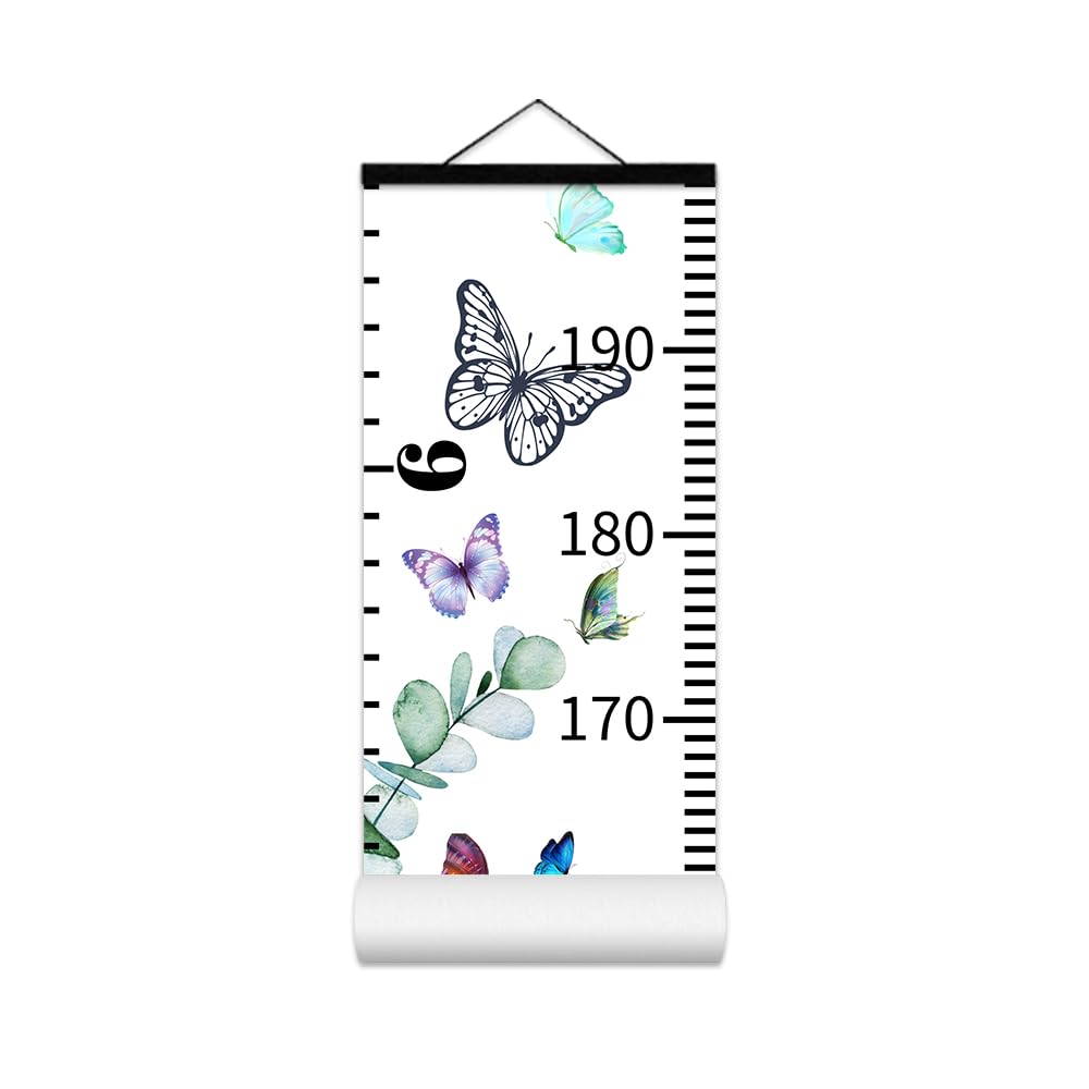 Baby Growth Chart for Wall - Height Chart for Kids Nursery Decor Wall Hanging Measurement Ruler with Black Wood Scroll Toddlers Room Decor Birthday Christmas Gifts for Boys Girls 79"X7.9" (Butterfly)