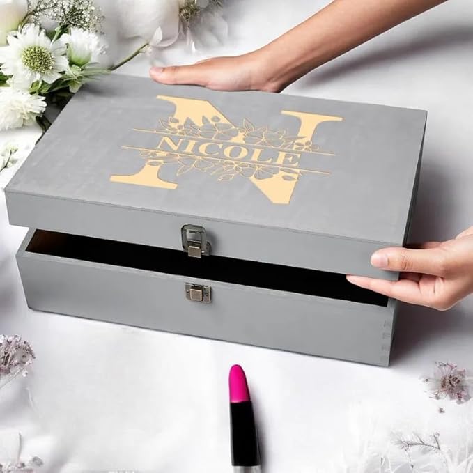 Personalized Monogrammed Wooden Keepsake Box Custom Engraved Memory Box with Initials Rustic Storage Box - Customized Gifts for Wedding Anniversary Thanksgiving Retirement Bridesmaid Groomsman Gift
